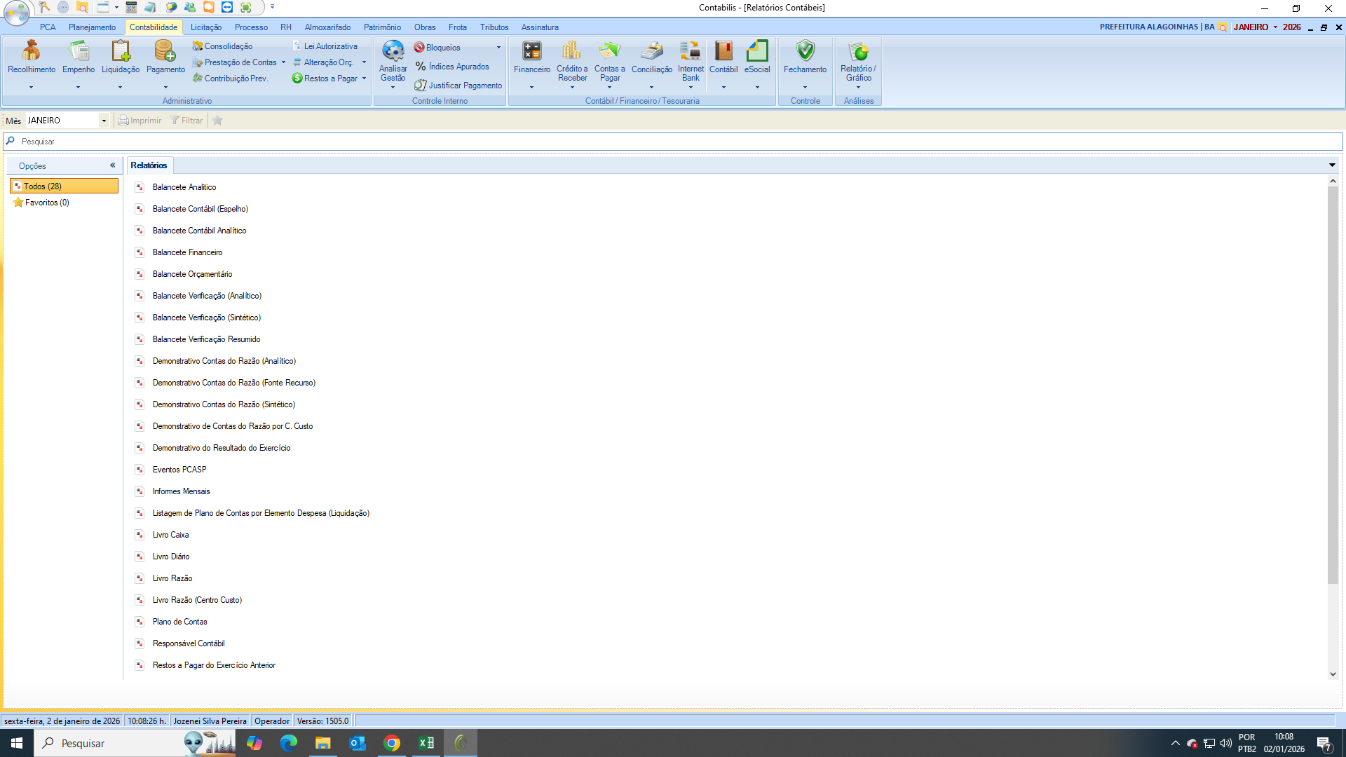 Contabilis: lista de relatórios contábeis disponíveis (Livro Razão, Balancetes etc.)