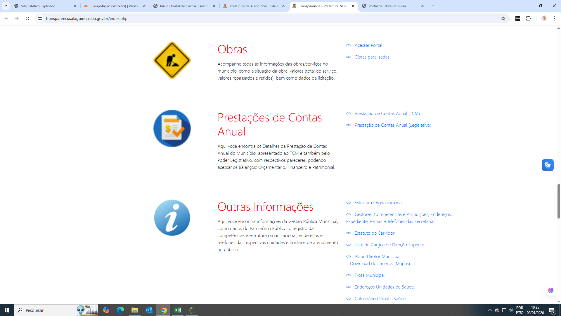 Portal da Transparência: seção Obras e Prestação de Contas